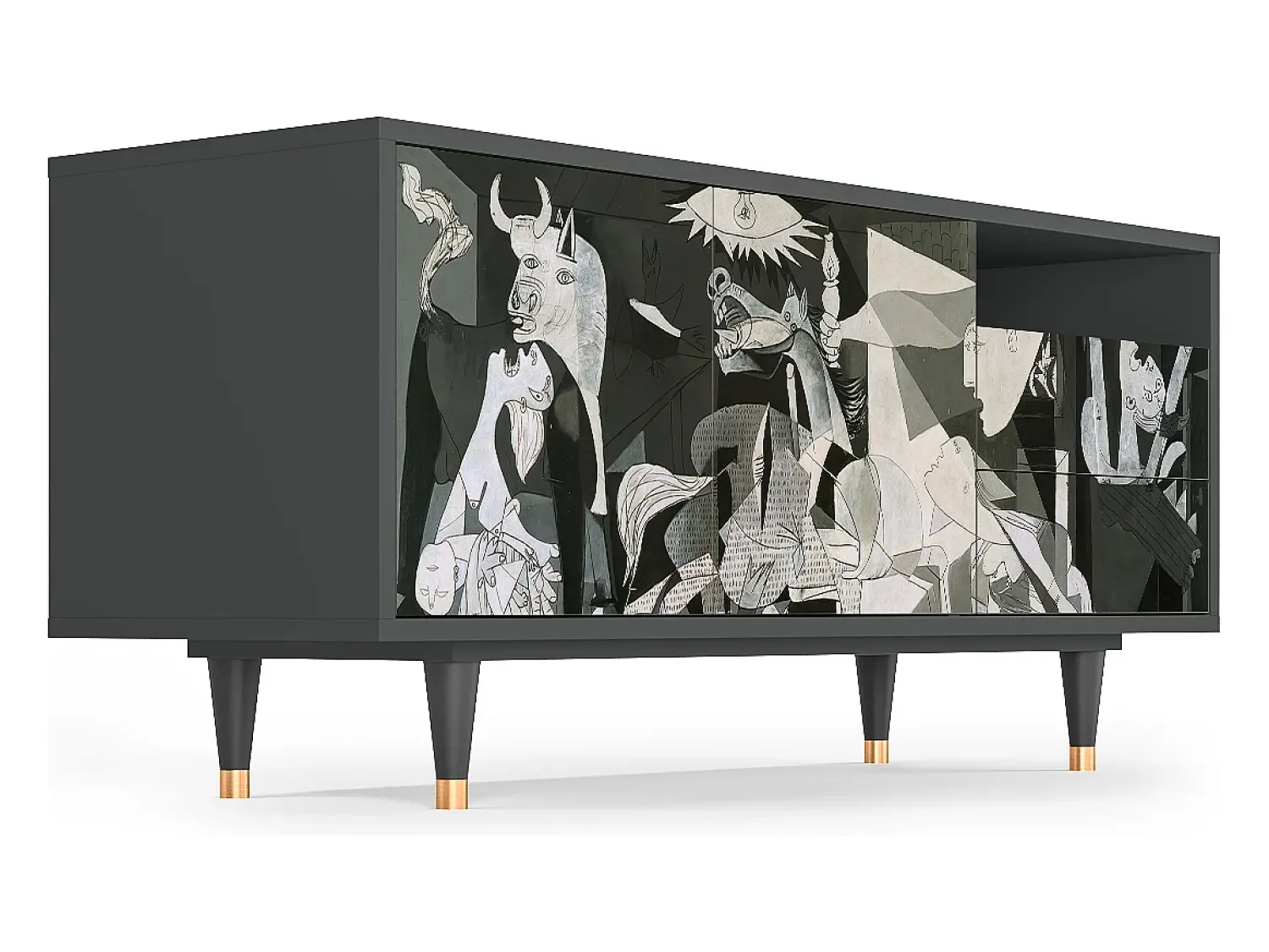 Móvel De Tv| Mueble de TV - 125х56х41 cm - T7 - Guernica by Picasso, Antracite Cinza antracite