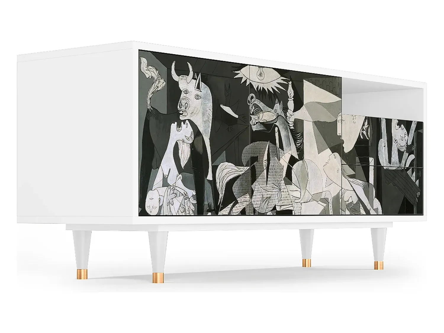 Mueble de TV - 125х56х41 cm - T7 - Guernica by Picasso, Branco^ Móvel De Tv