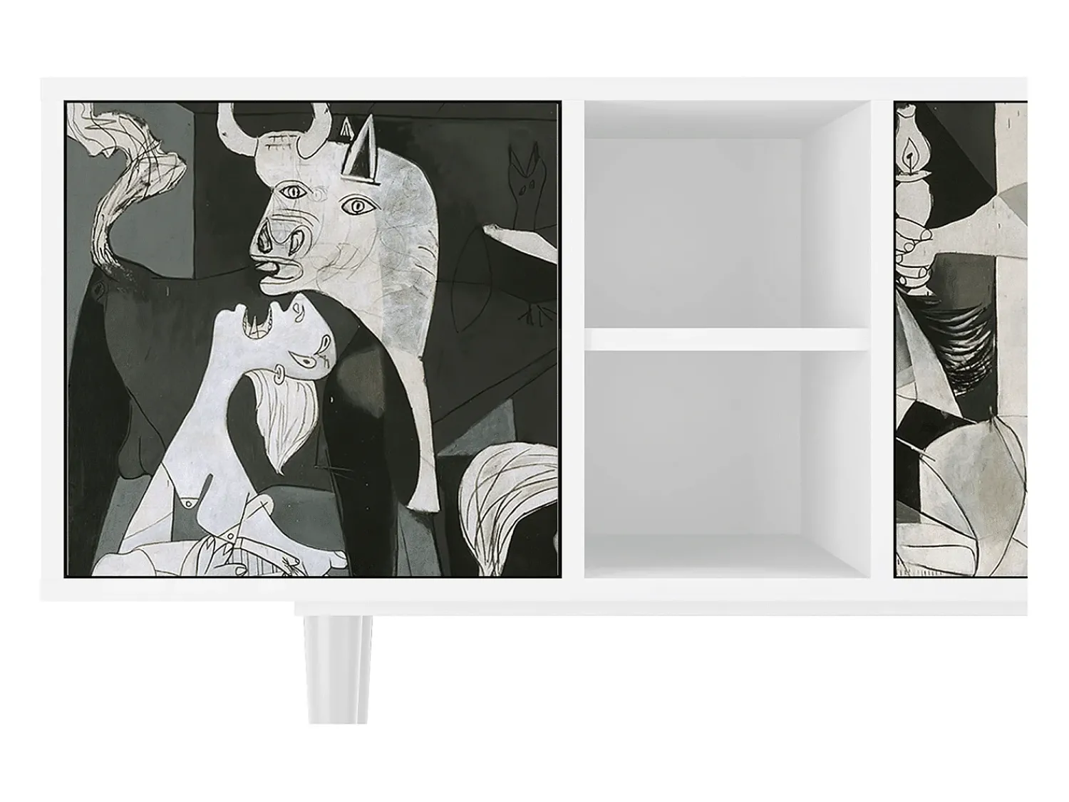 Móvel De Tv* Mueble de TV - 150х69х41 cm - T5 - Guernica by Picasso, Branco Bege