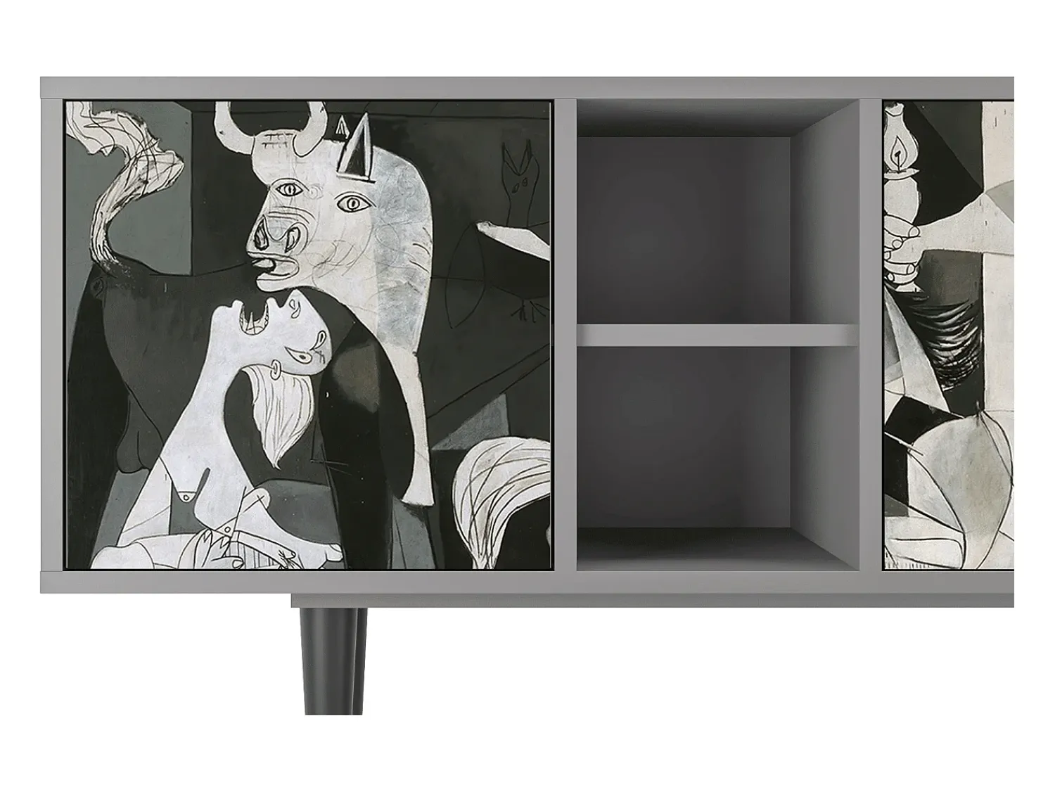 Mueble de TV - 150х69х41 cm - T5 - Guernica by Picasso, Cinza^ Móvel De Tv