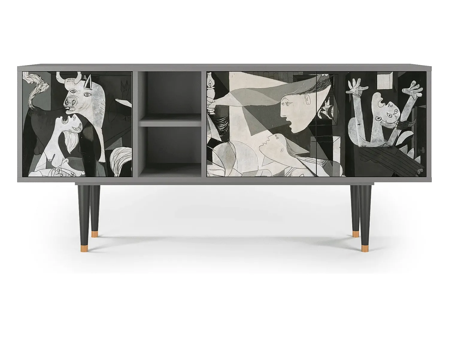 Mueble de TV - 150х69х41 cm - T5 - Guernica by Picasso, Cinza^ Móvel De Tv