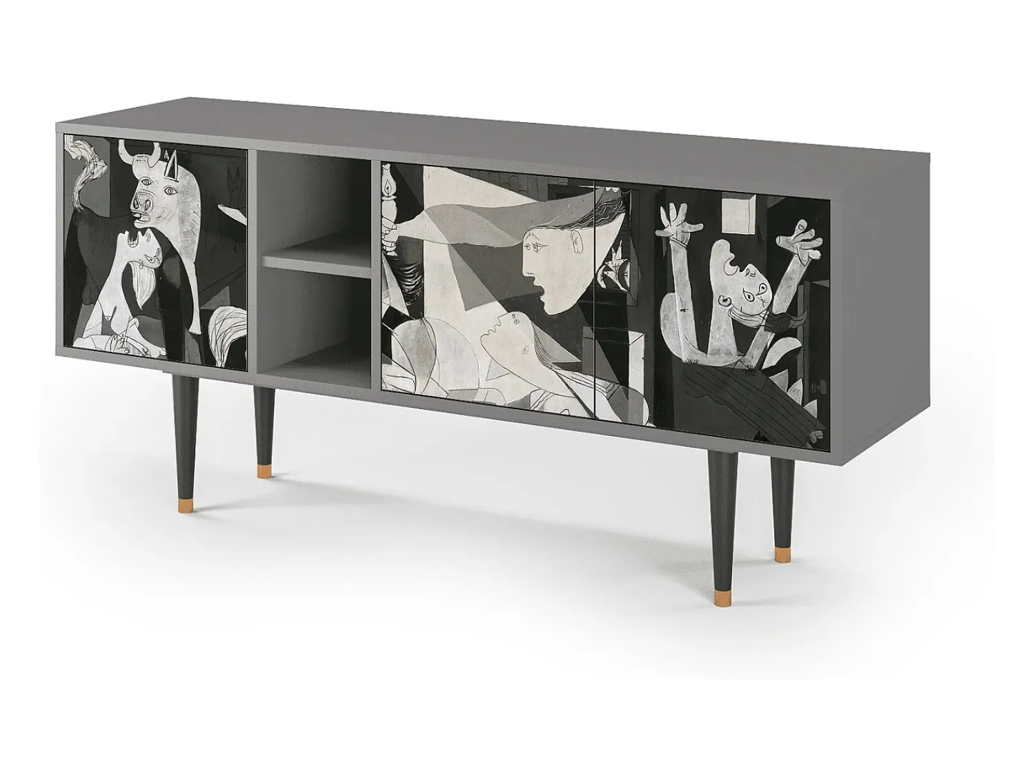 Mueble de TV - 150х69х41 cm - T5 - Guernica by Picasso, Cinza^ Móvel De Tv