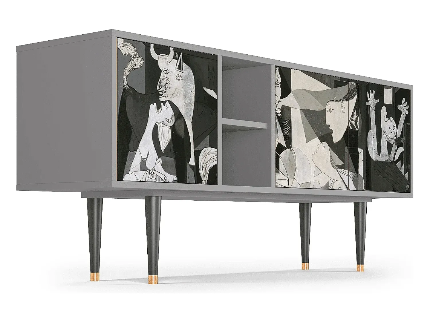 Mueble de TV - 150х69х41 cm - T5 - Guernica by Picasso, Cinza^ Móvel De Tv