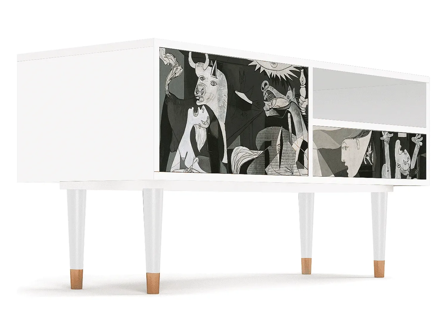 Móvel De Tv| Mueble de TV - 115х59х48 cm - T3 - Guernica by Picasso, Branco Bege