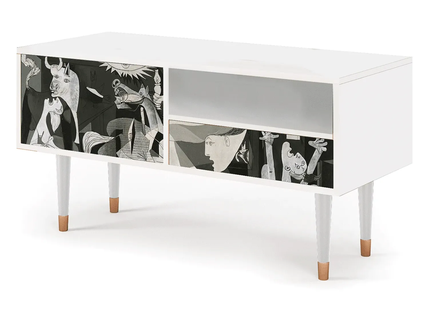 Móvel De Tv| Mueble de TV - 115х59х48 cm - T3 - Guernica by Picasso, Branco Bege