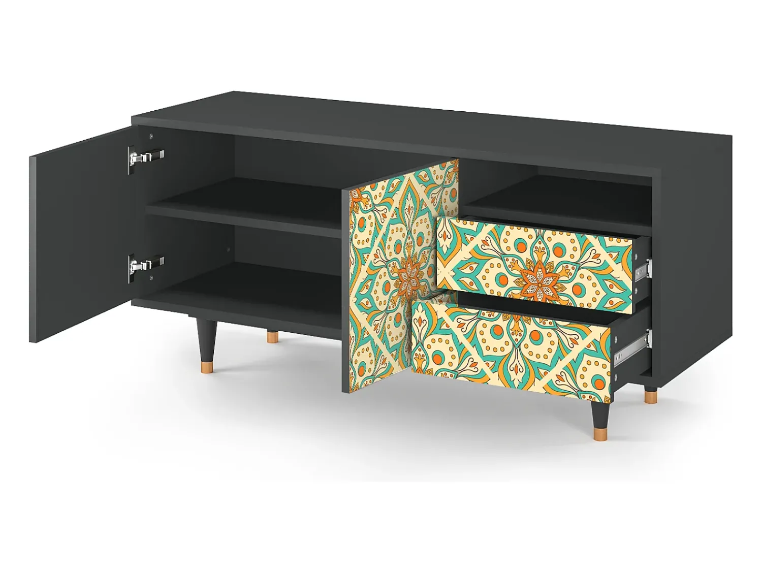 Móvel De Tv| Mueble de TV - 125х56х41 cm - T7 - Hindu Daisy, Antracite Cinza antracite