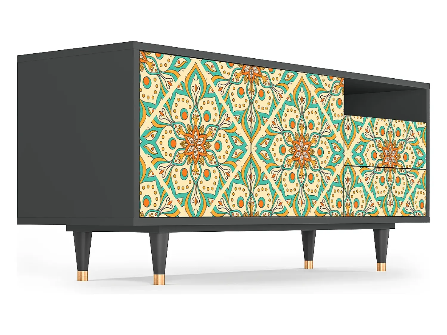 Móvel De Tv| Mueble de TV - 125х56х41 cm - T7 - Hindu Daisy, Antracite Cinza antracite