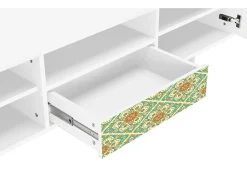 New Mueble de TV - 170х59х41 cm - T6 - Hindu Daisy, Branco Bege