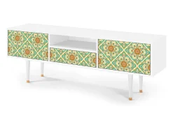 New Mueble de TV - 170х59х41 cm - T6 - Hindu Daisy, Branco Bege