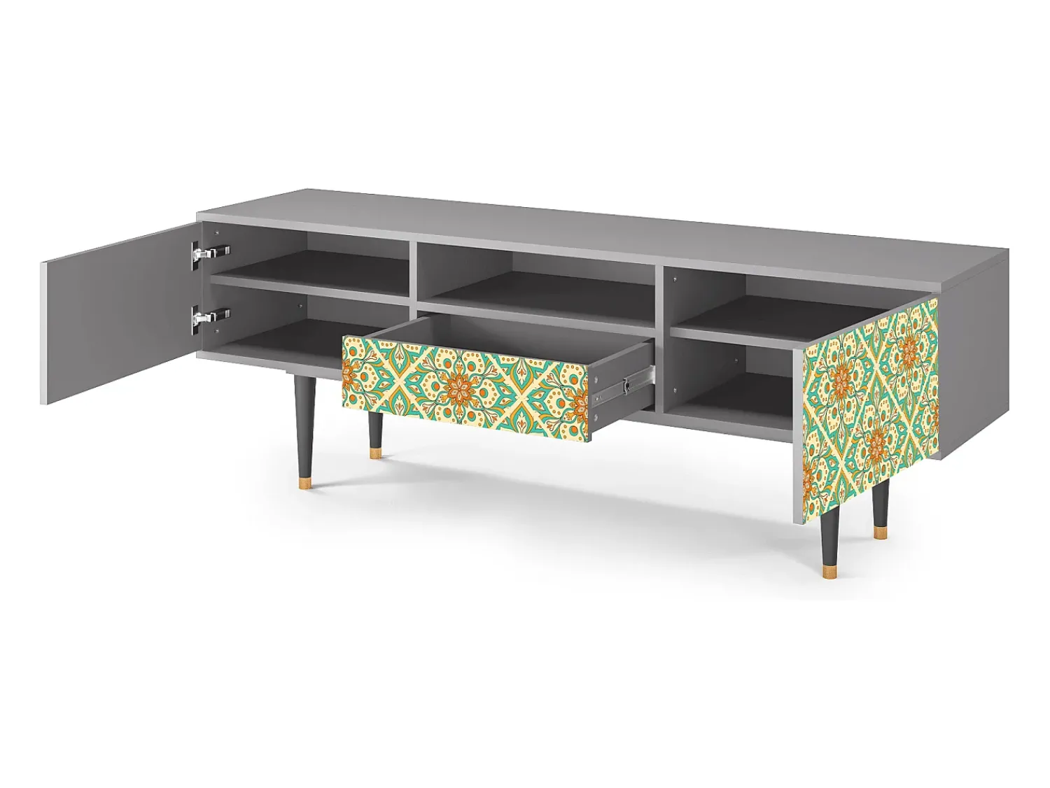 Mueble de TV - 170х59х41 cm - T6 - Hindu Daisy, Cinza^ Móvel De Tv
