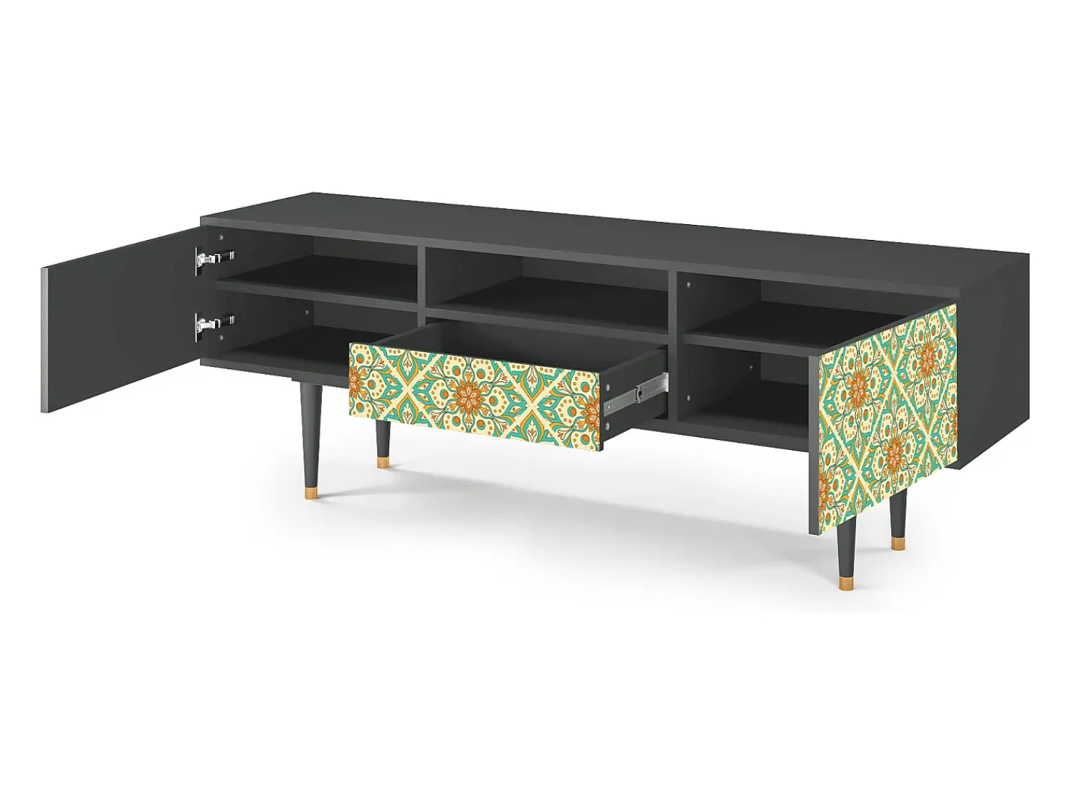 Móvel De Tv* Mueble de TV - 170х59х41 cm - T6 - Hindu Daisy, Antracite Cinza antracite