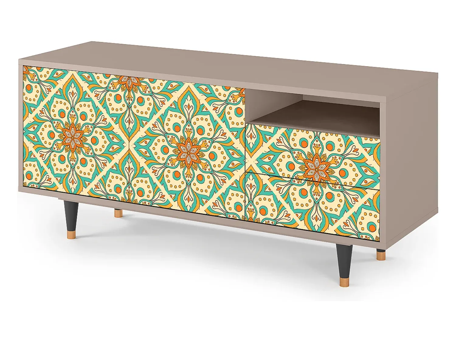 Móvel De Tv| Mueble de TV - 125х56х41 cm - T7 - Hindu Daisy, Latte Bege