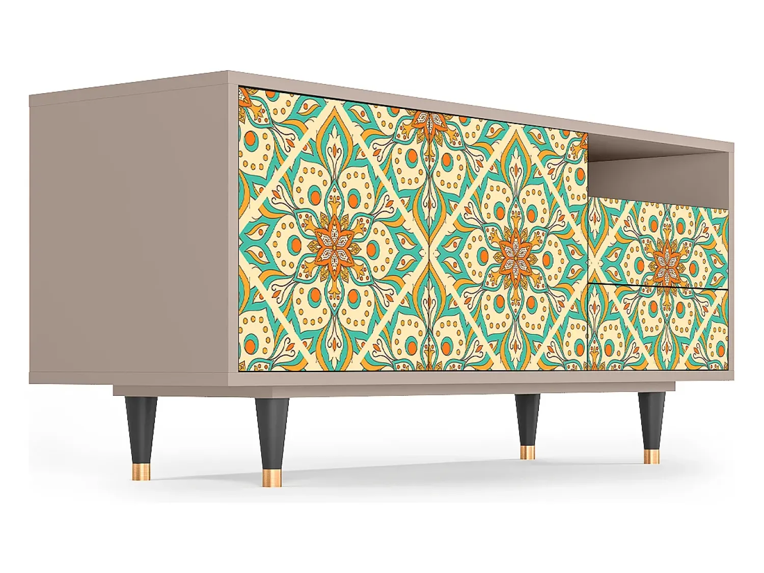 Móvel De Tv| Mueble de TV - 125х56х41 cm - T7 - Hindu Daisy, Latte Bege