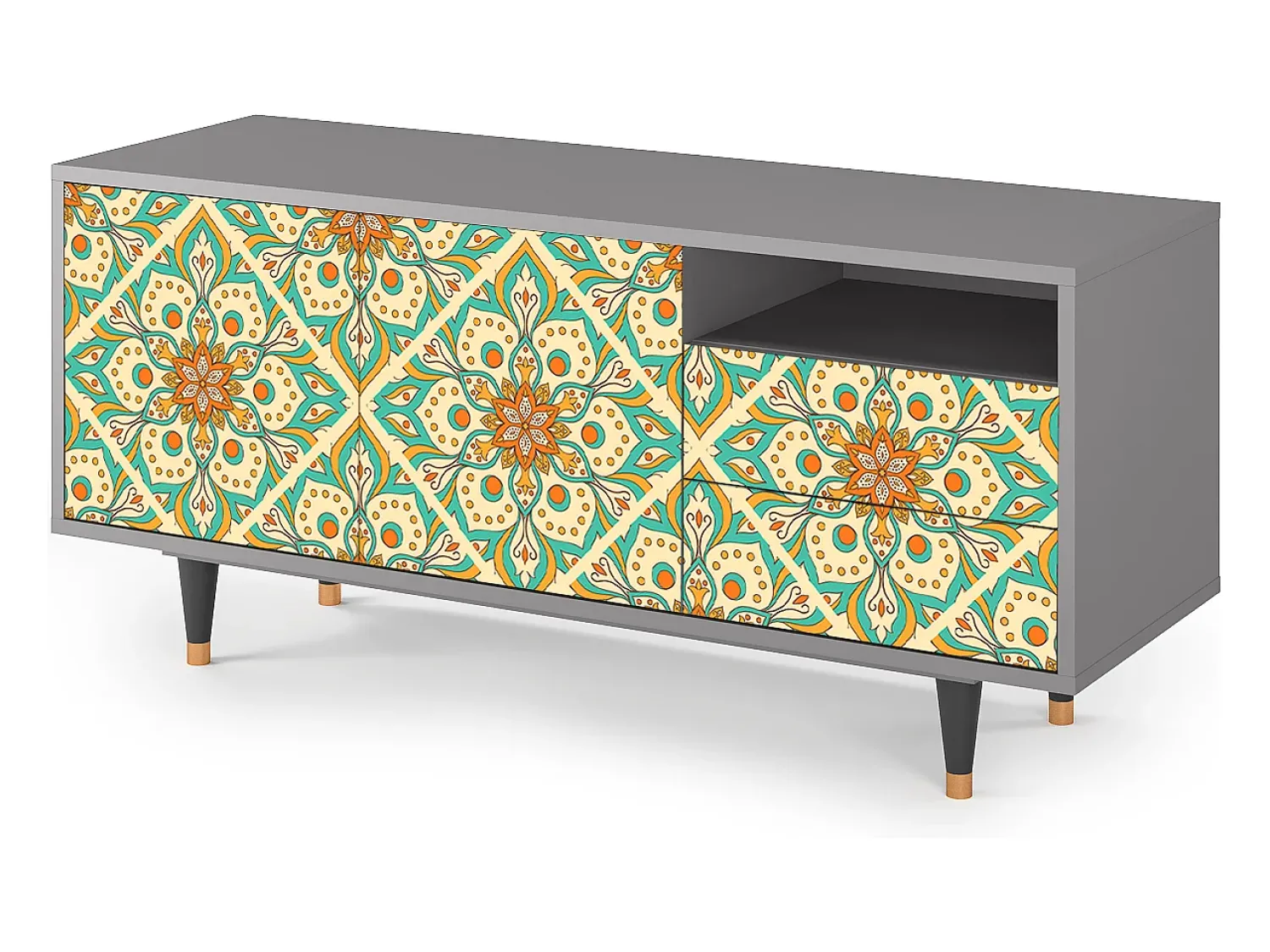 Móvel De Tv| Mueble de TV - 125х56х41 cm - T7 - Hindu Daisy, Cinza Cinzento