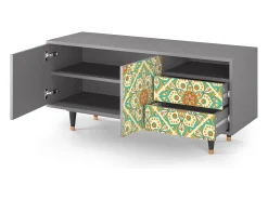 Móvel De Tv| Mueble de TV - 125х56х41 cm - T7 - Hindu Daisy, Cinza Cinzento