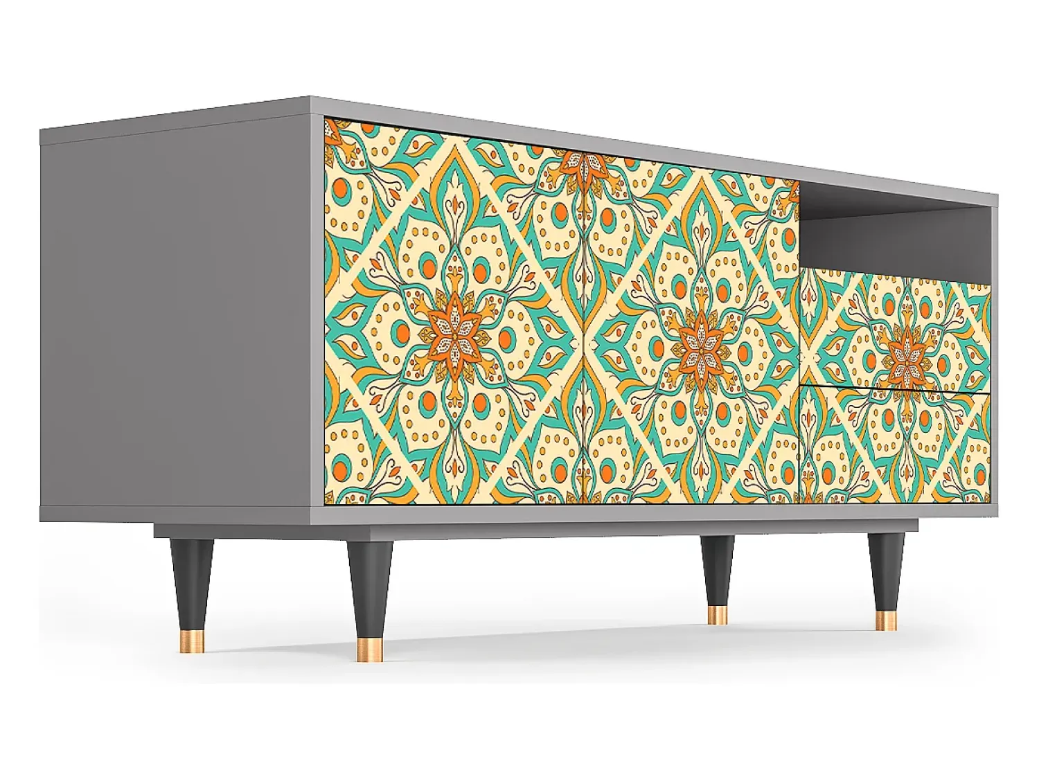 Móvel De Tv| Mueble de TV - 125х56х41 cm - T7 - Hindu Daisy, Cinza Cinzento