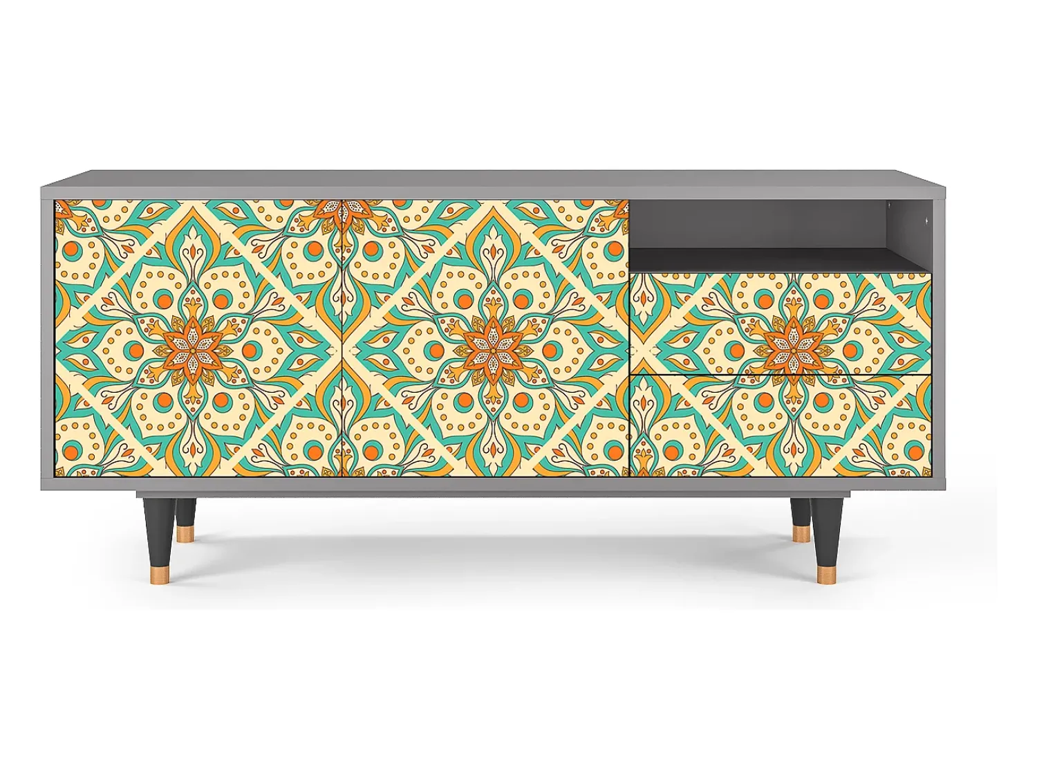 Móvel De Tv| Mueble de TV - 125х56х41 cm - T7 - Hindu Daisy, Cinza Cinzento