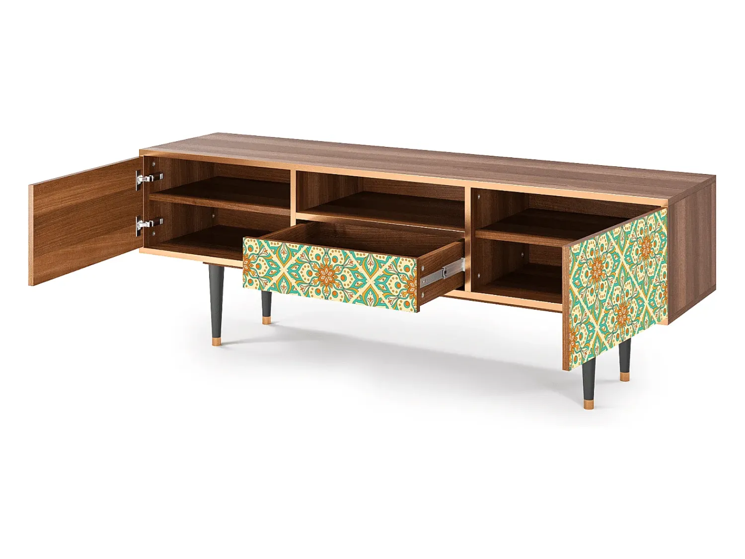 Móvel De Tv| Mueble de TV - 170х59х41 cm - T6 - Hindu Daisy, Nogueira Castanho