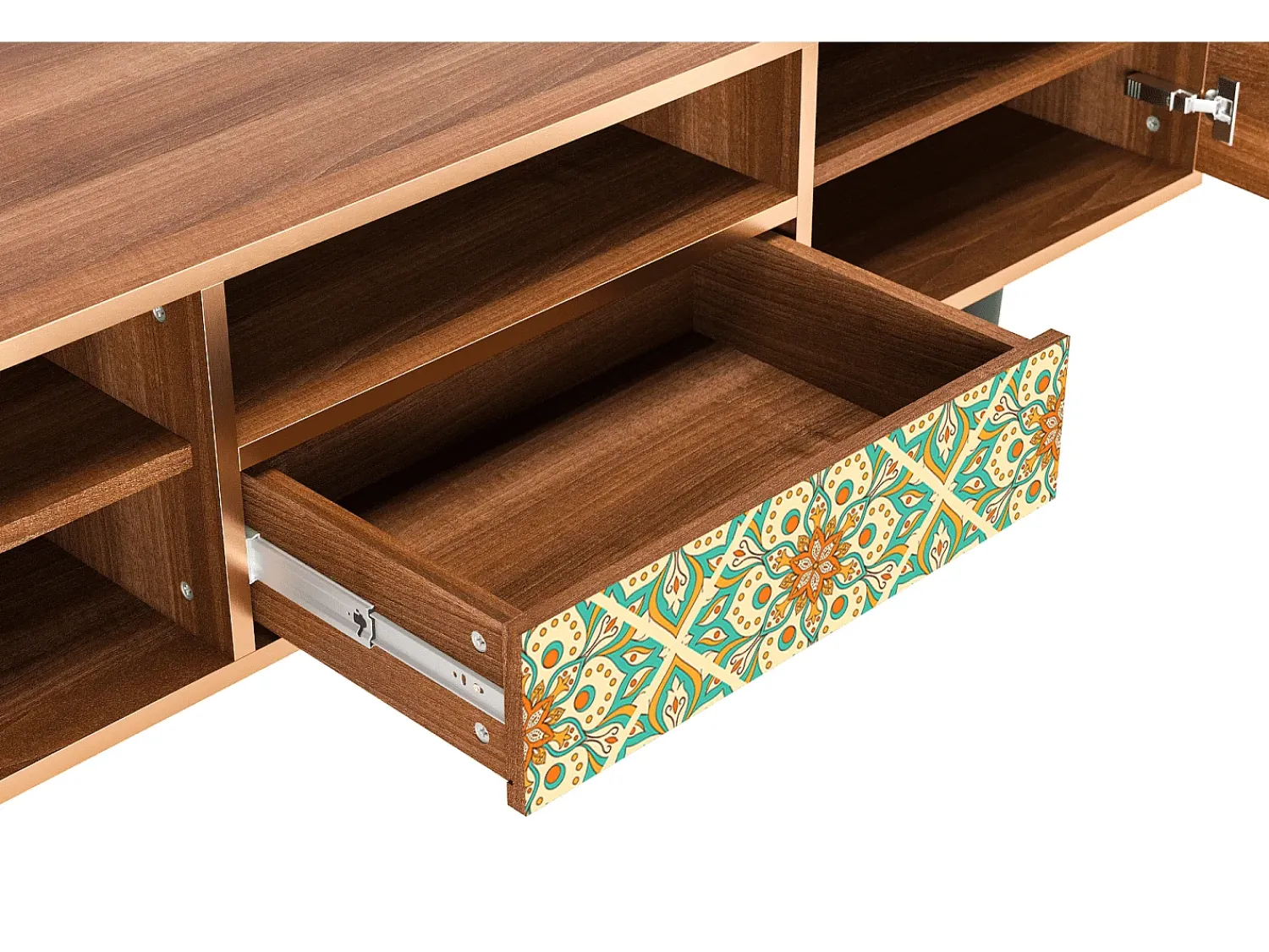 Móvel De Tv| Mueble de TV - 170х59х41 cm - T6 - Hindu Daisy, Nogueira Castanho