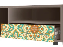 Clearance Mueble de TV - 115х59х48 cm - T3 - Hindu Daisy, Latte Bege