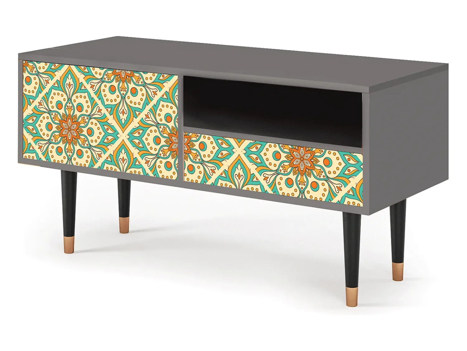 Móvel De Tv* Mueble de TV - 115х59х48 cm - T3 - Hindu Daisy, Cinza Cinzento
