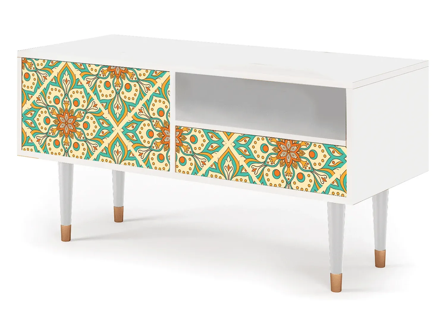 Mueble de TV - 115х59х48 cm - T3 - Hindu Daisy, Branco^ Móvel De Tv