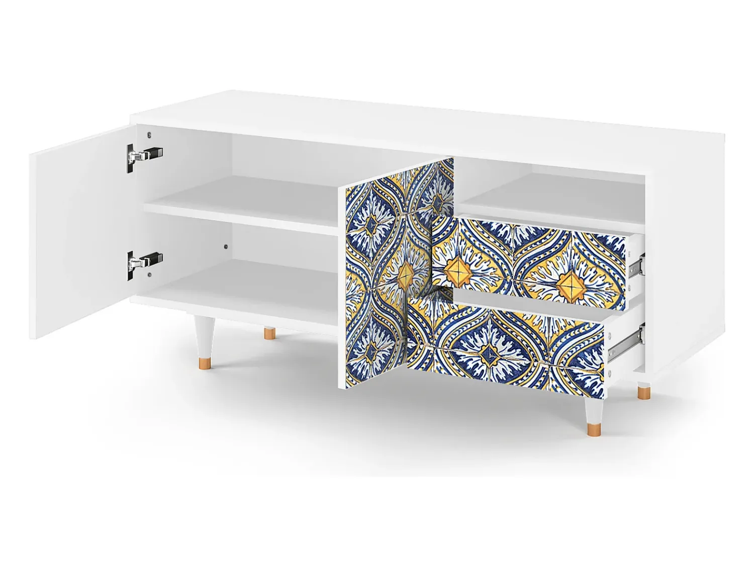 Mueble de TV - 125х56х41 cm - T7 - Illusory Pattern, Branco^ Móvel De Tv
