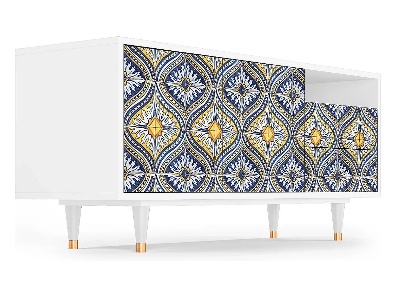 Mueble de TV - 125х56х41 cm - T7 - Illusory Pattern, Branco^ Móvel De Tv