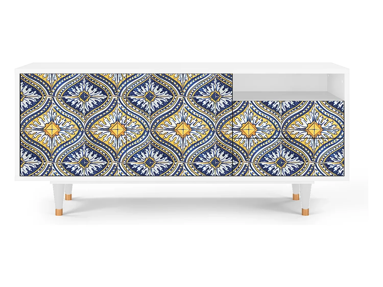 Mueble de TV - 125х56х41 cm - T7 - Illusory Pattern, Branco^ Móvel De Tv