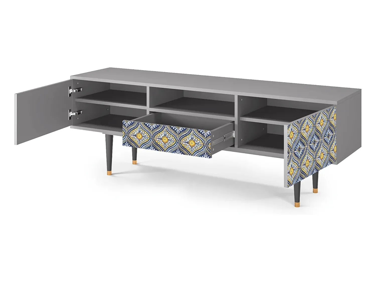 Móvel De Tv* Mueble de TV - 170х59х41 cm - T6 - Illusory Pattern, Cinza Cinzento