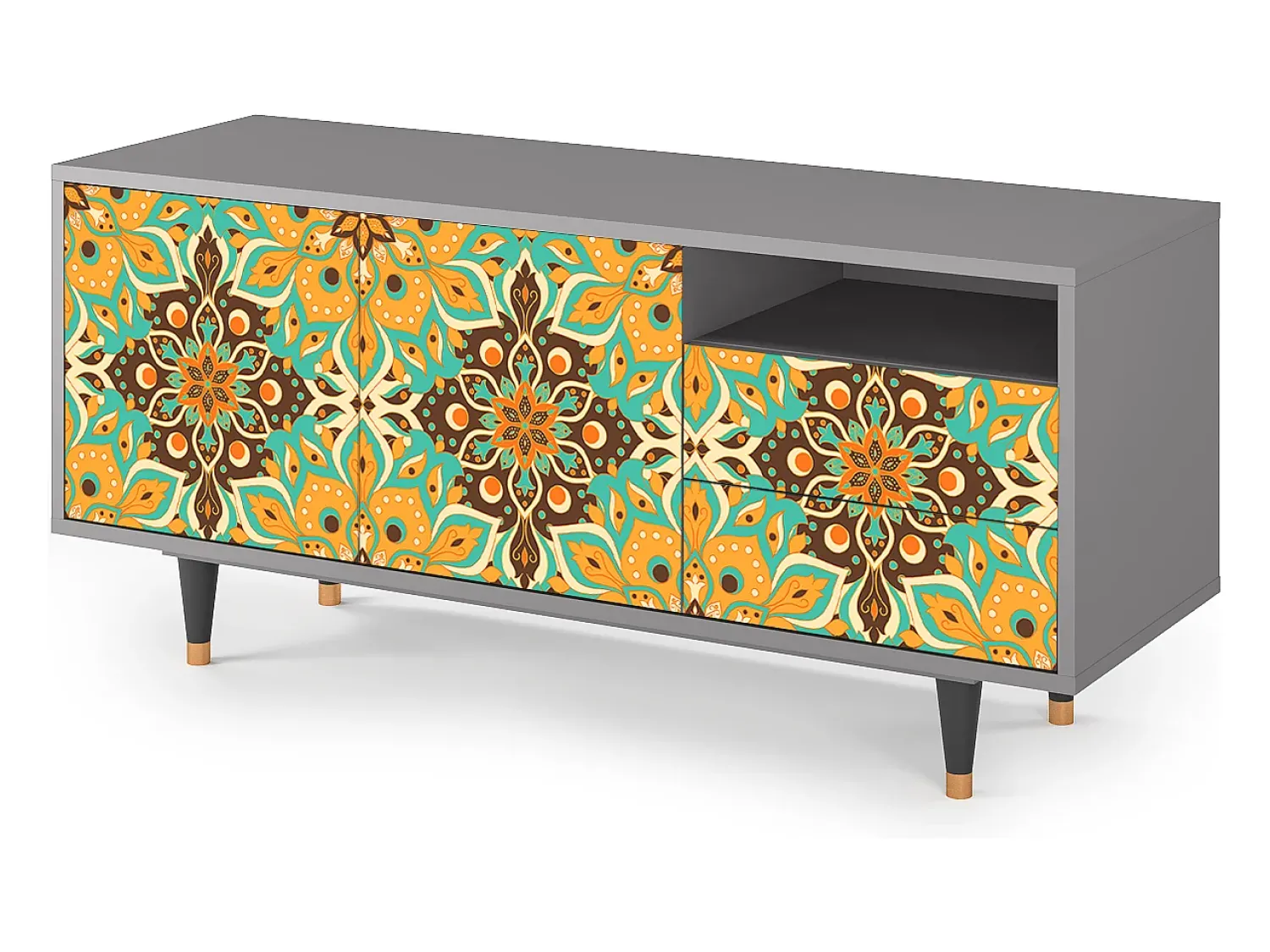 Móvel De Tv| Mueble de TV - 125х56х41 cm - T7 - Indian Spices, Cinza Cinzento