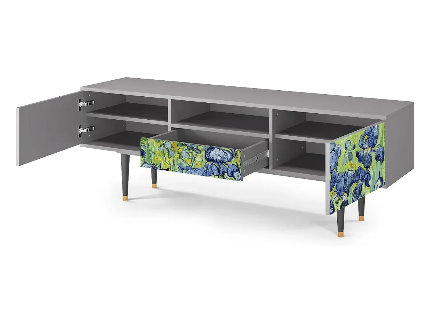 Móvel De Tv| Mueble de TV - 170х59х41 cm - T6 - Irises , Cinza Cinzento