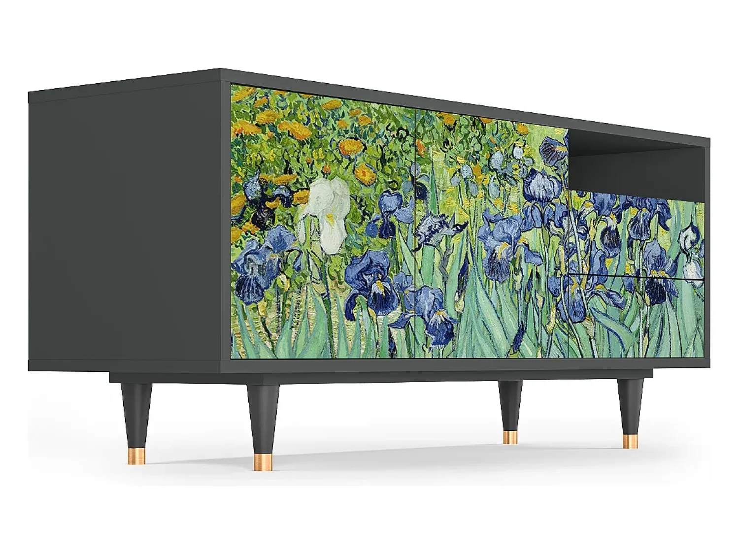 Móvel De Tv| Mueble de TV - 125х56х41 cm - T7 - Irises , Antracite Cinza antracite