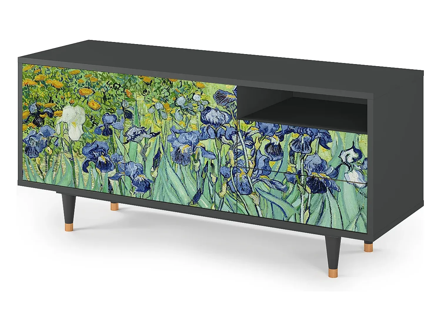 Móvel De Tv| Mueble de TV - 125х56х41 cm - T7 - Irises , Antracite Cinza antracite