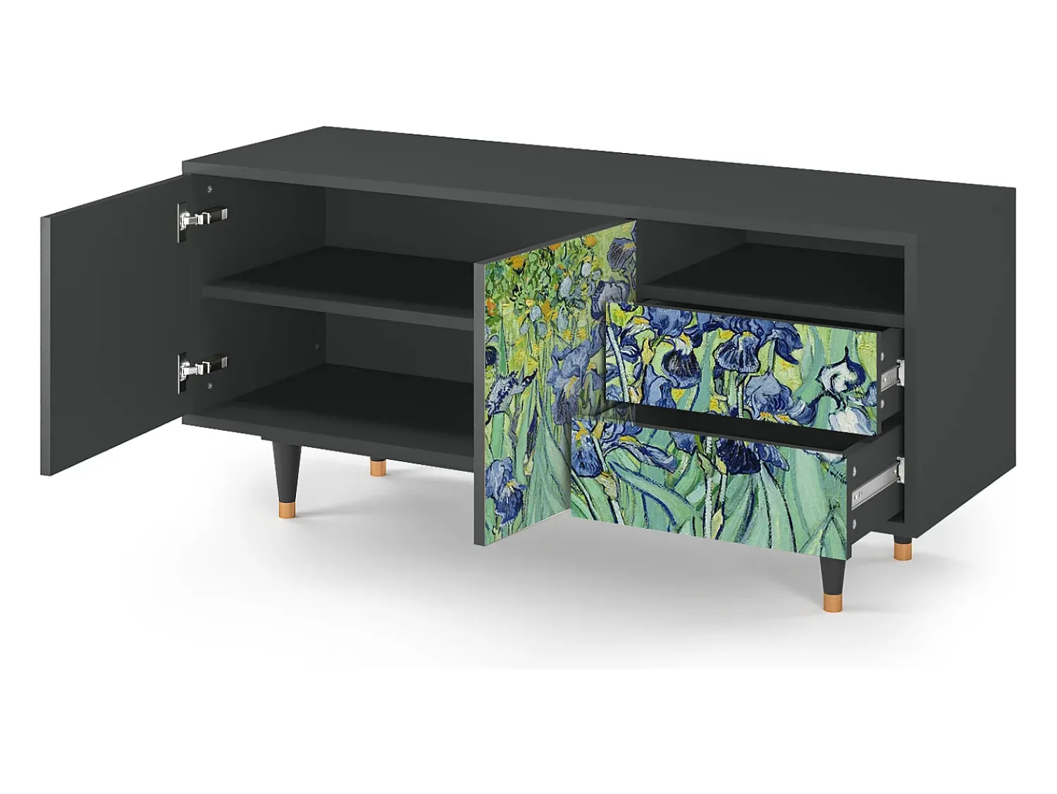 Móvel De Tv| Mueble de TV - 125х56х41 cm - T7 - Irises , Antracite Cinza antracite