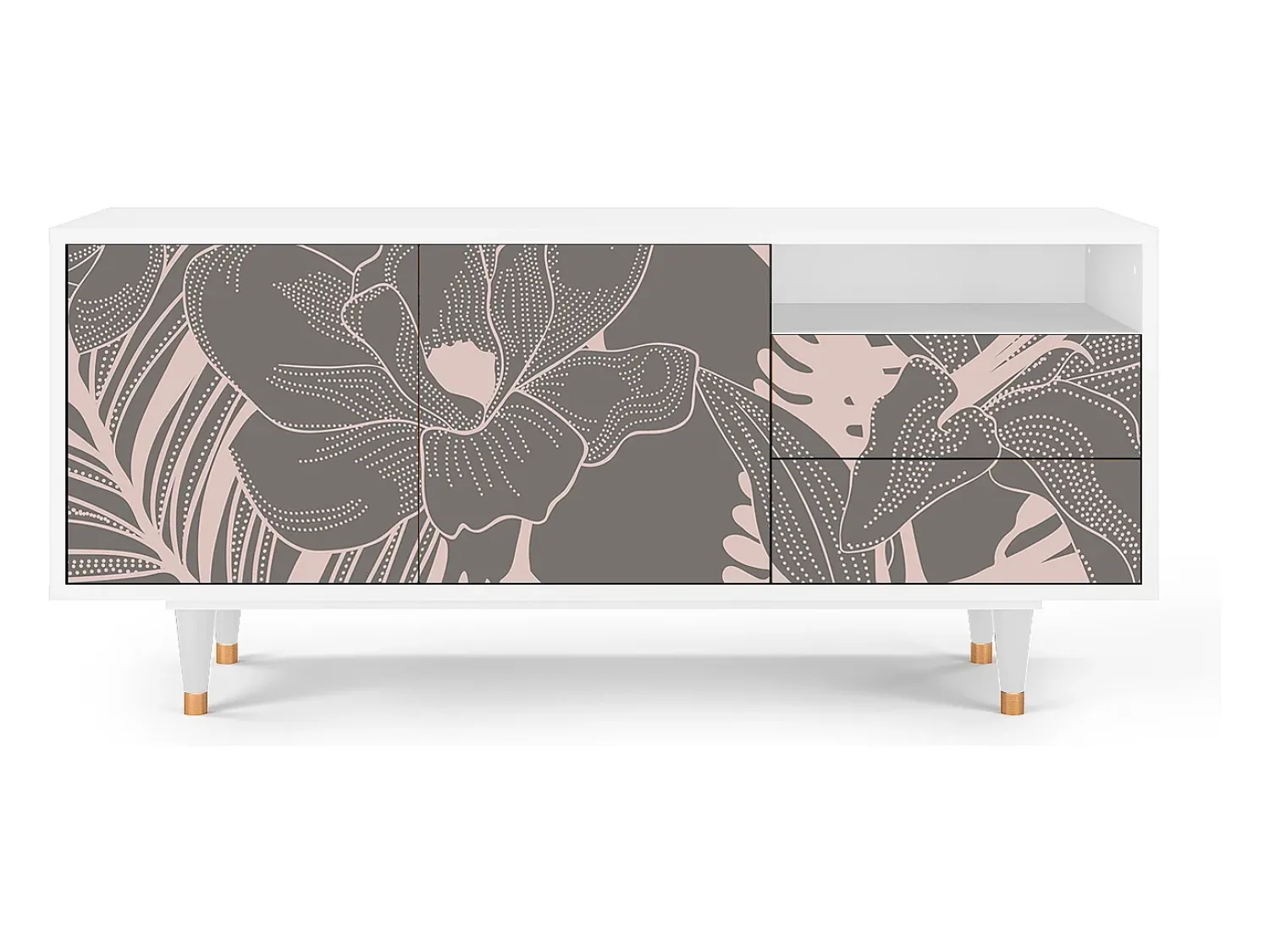 Móvel De Tv* Mueble de TV - 125х56х41 cm - T7 - Issabelline Flower, Branco Bege