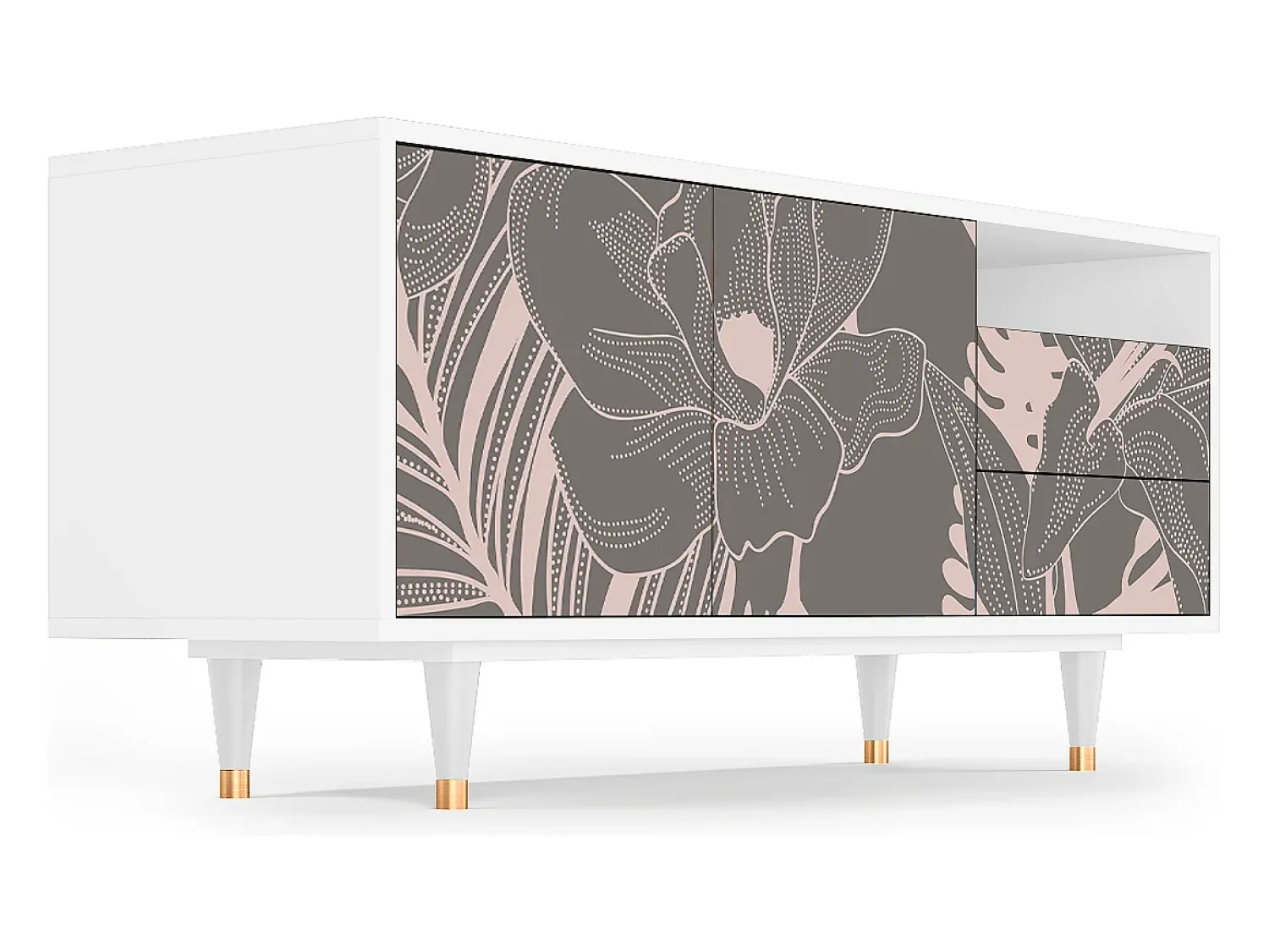 Móvel De Tv* Mueble de TV - 125х56х41 cm - T7 - Issabelline Flower, Branco Bege