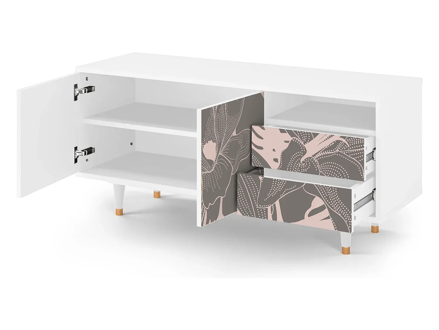 Móvel De Tv* Mueble de TV - 125х56х41 cm - T7 - Issabelline Flower, Branco Bege