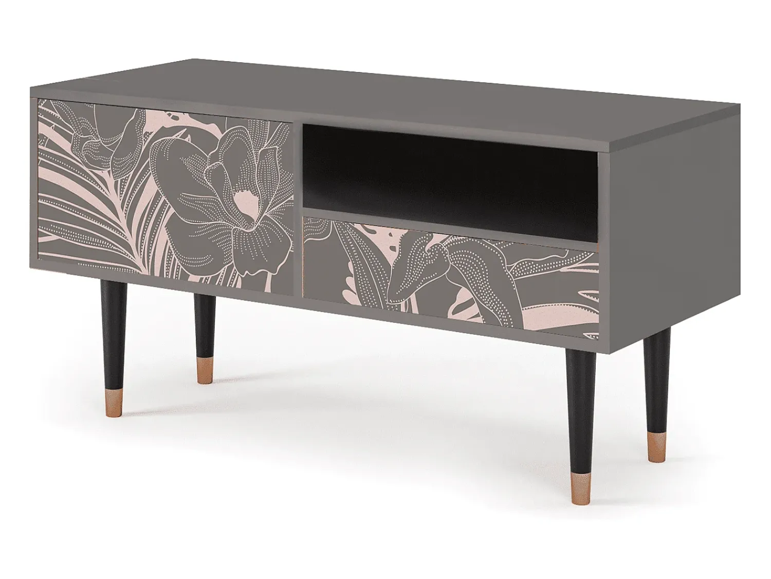 Móvel De Tv* Mueble de TV - 115х59х48 cm - T3 - Issabelline Flower, Cinza Cinzento