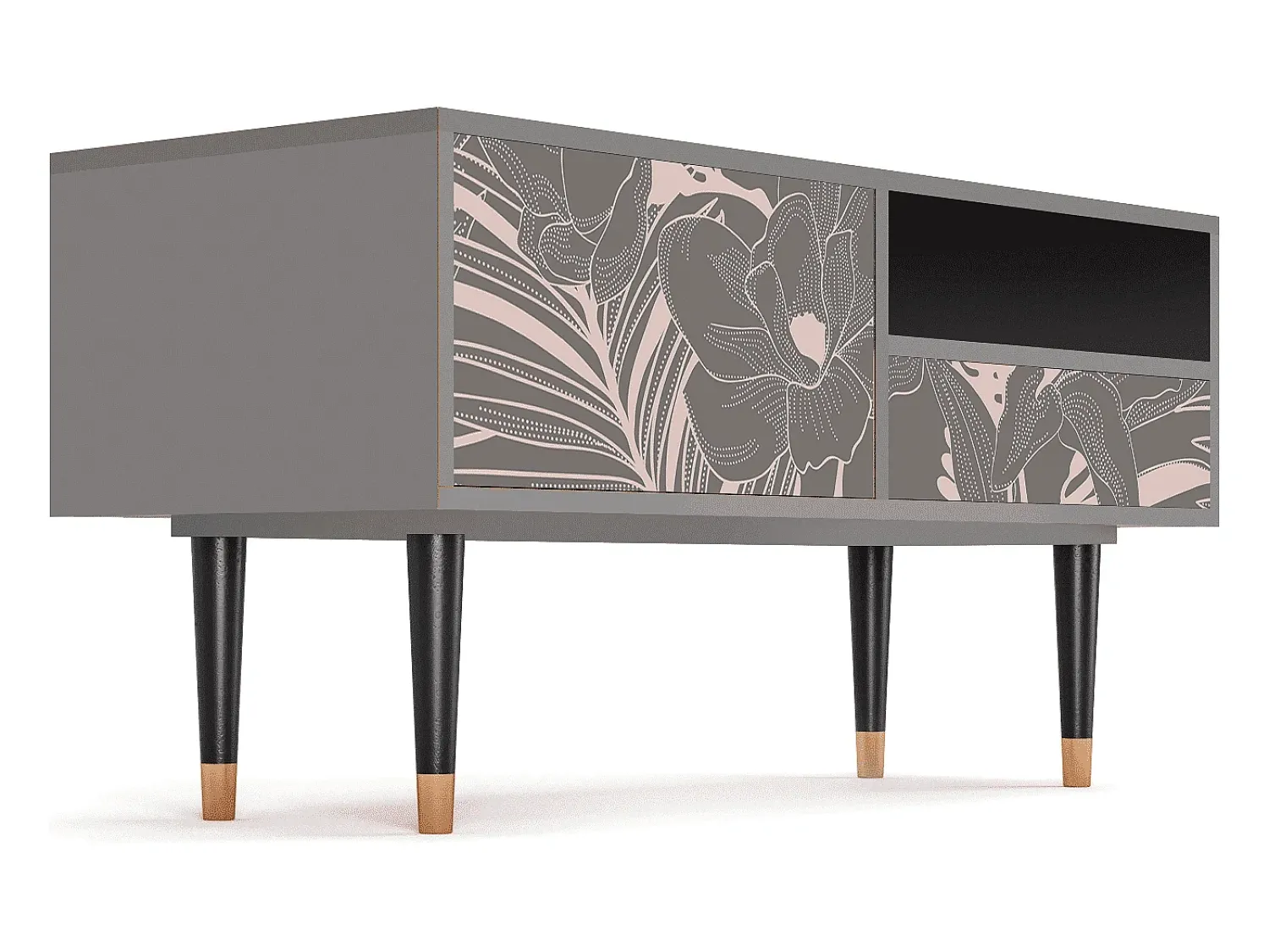 Móvel De Tv* Mueble de TV - 115х59х48 cm - T3 - Issabelline Flower, Cinza Cinzento
