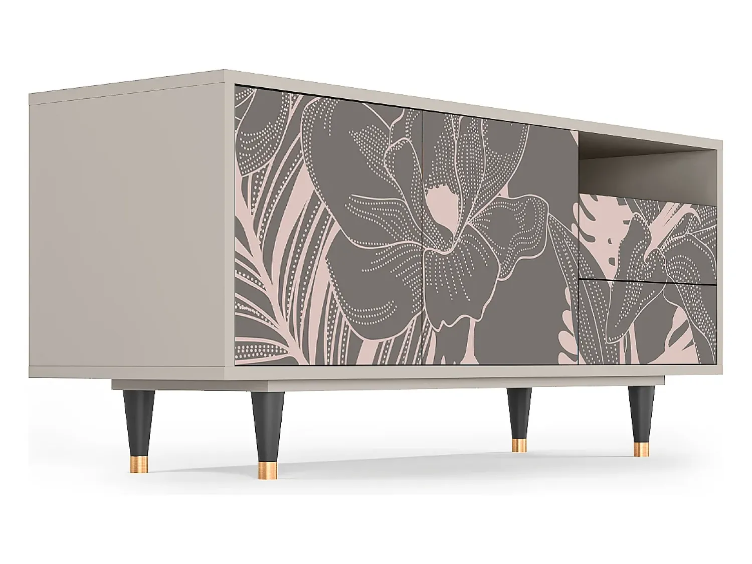 Móvel De Tv| Mueble de TV - 125х56х41 cm - T7 - Issabelline Flower, Areia Bege