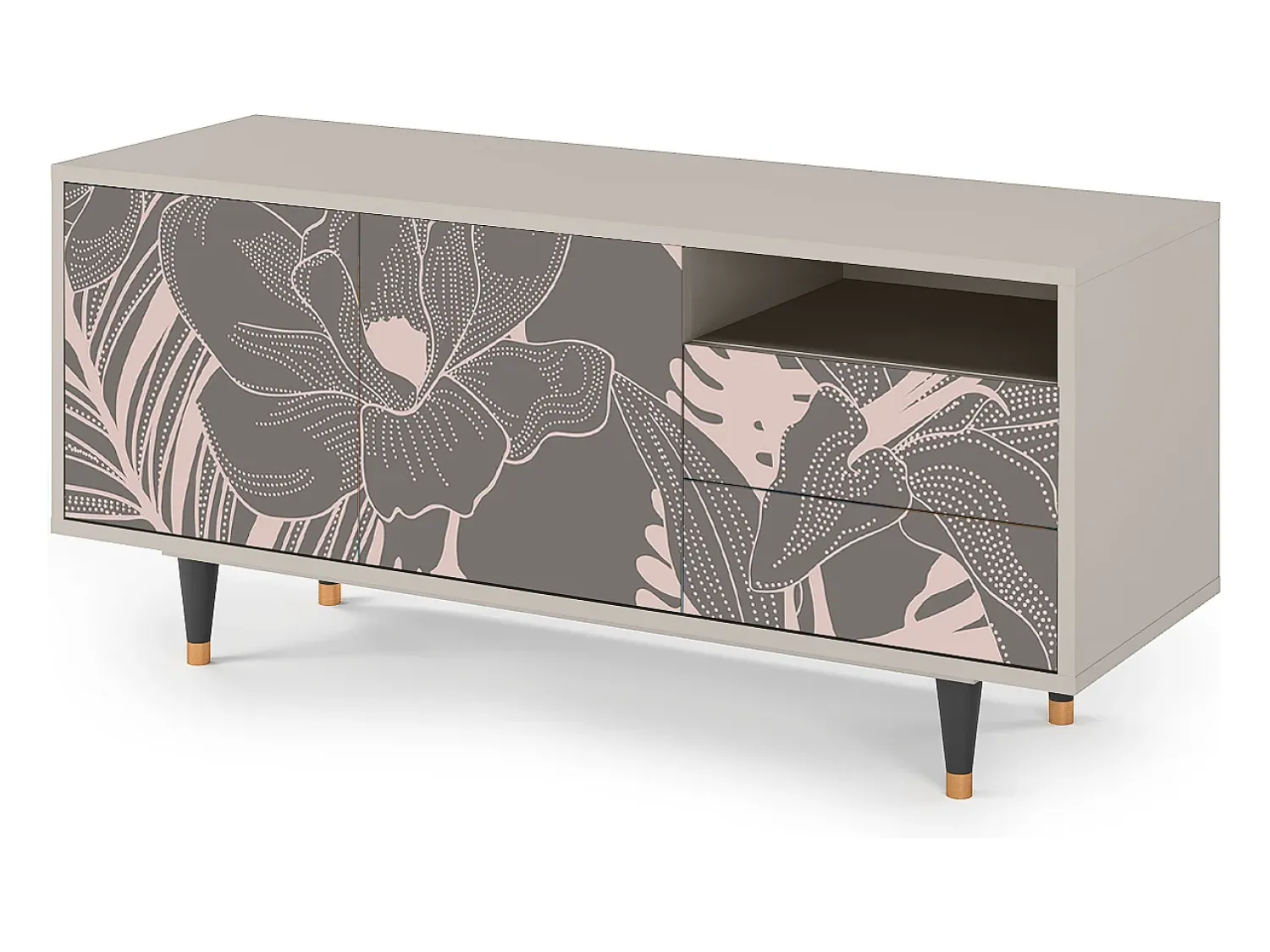 Móvel De Tv| Mueble de TV - 125х56х41 cm - T7 - Issabelline Flower, Areia Bege
