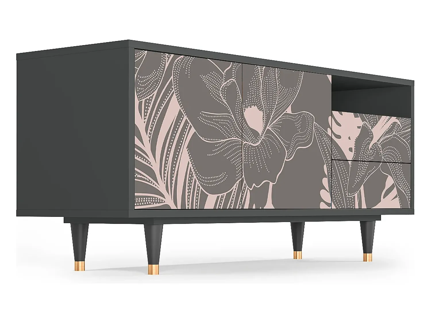 Móvel De Tv* Mueble de TV - 125х56х41 cm - T7 - Issabelline Flower, Antracite Cinza antracite