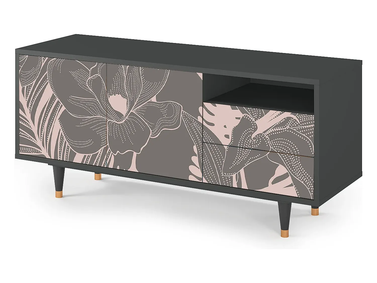 Móvel De Tv* Mueble de TV - 125х56х41 cm - T7 - Issabelline Flower, Antracite Cinza antracite