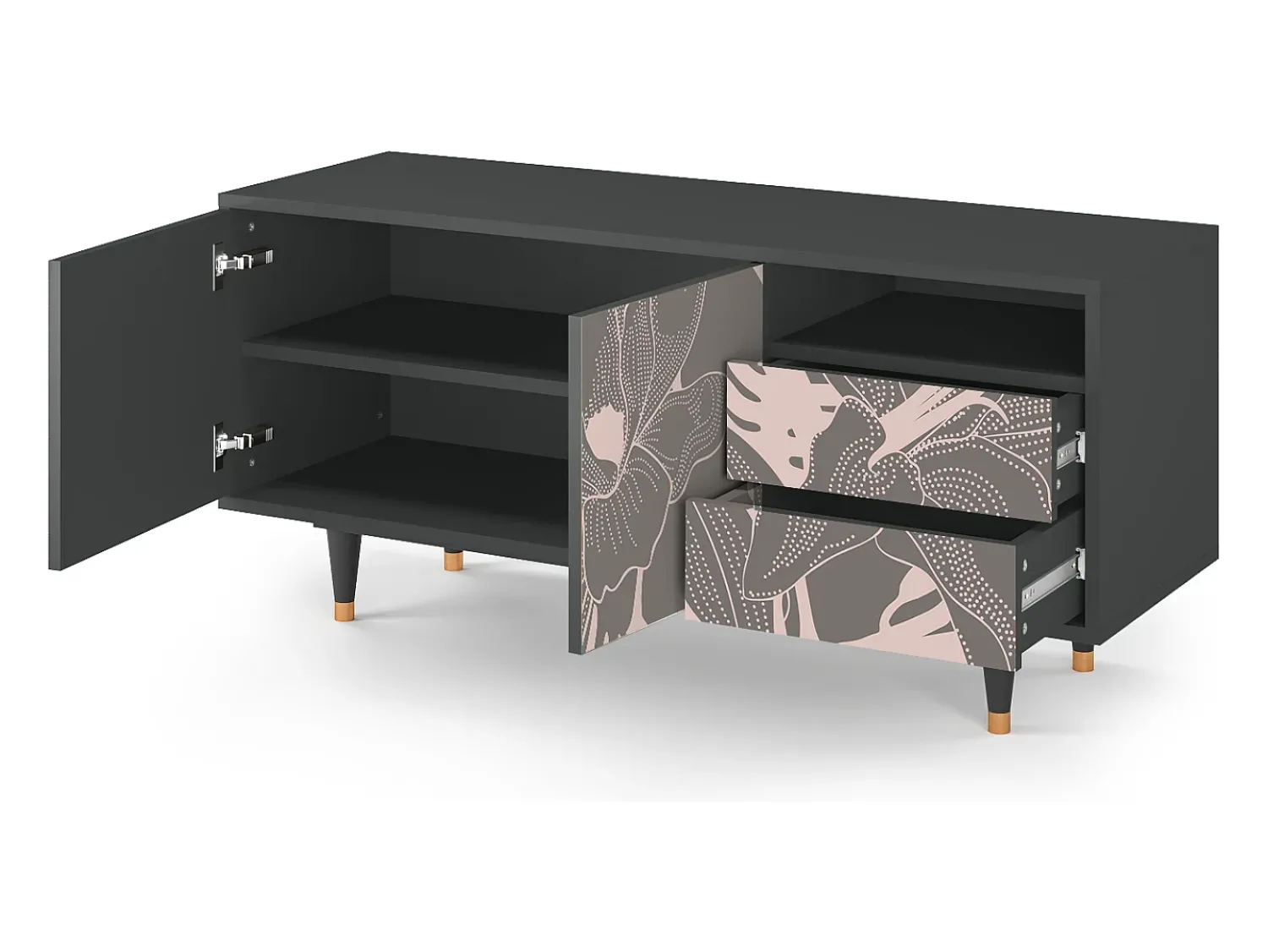 Móvel De Tv* Mueble de TV - 125х56х41 cm - T7 - Issabelline Flower, Antracite Cinza antracite
