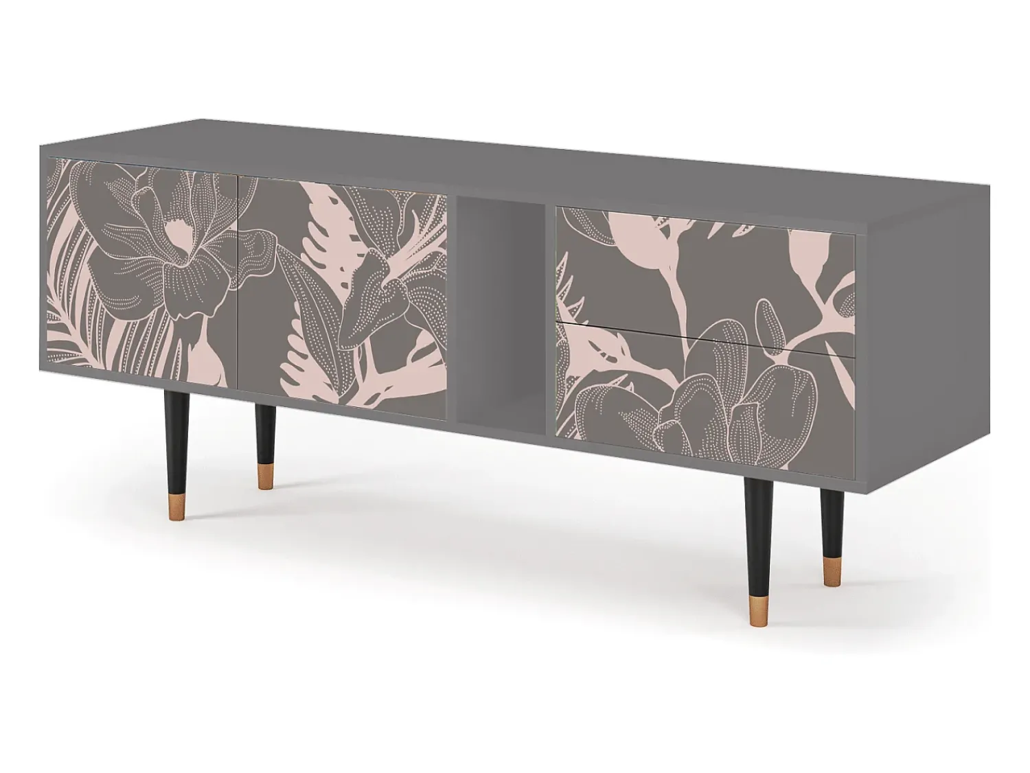 Móvel De Tv| Mueble de TV - 170х69х48 cm - T1 - Issabelline Flower, Cinza Cinzento