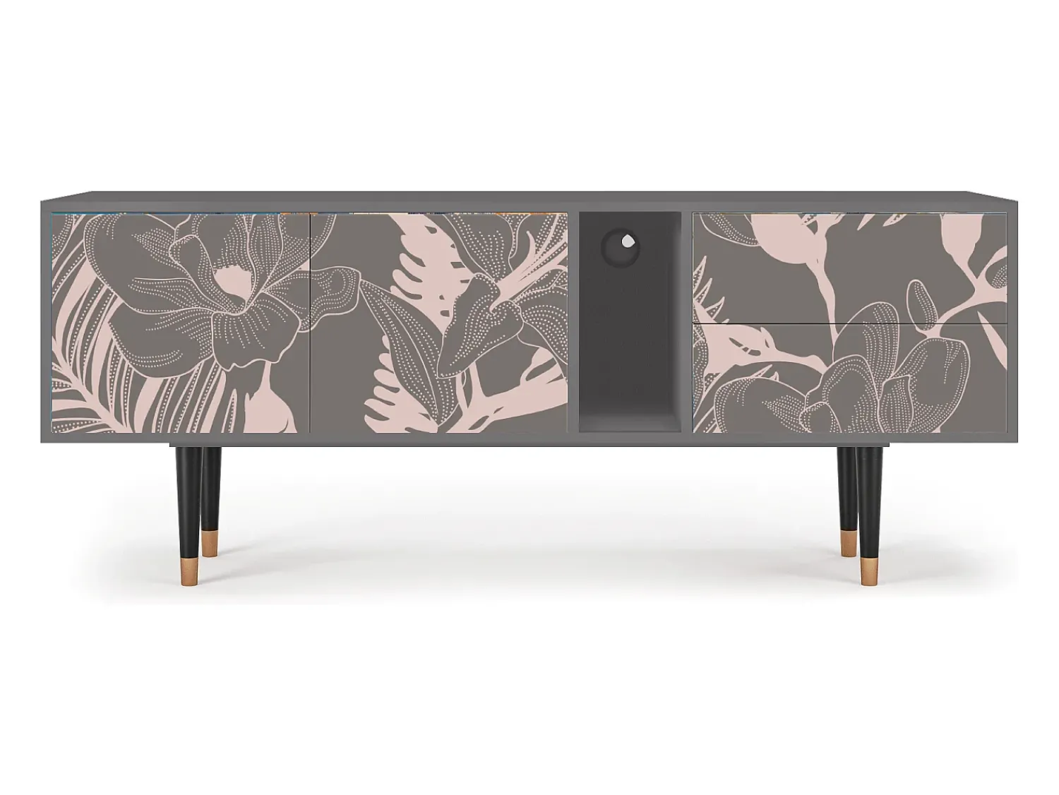 Móvel De Tv| Mueble de TV - 170х69х48 cm - T1 - Issabelline Flower, Cinza Cinzento