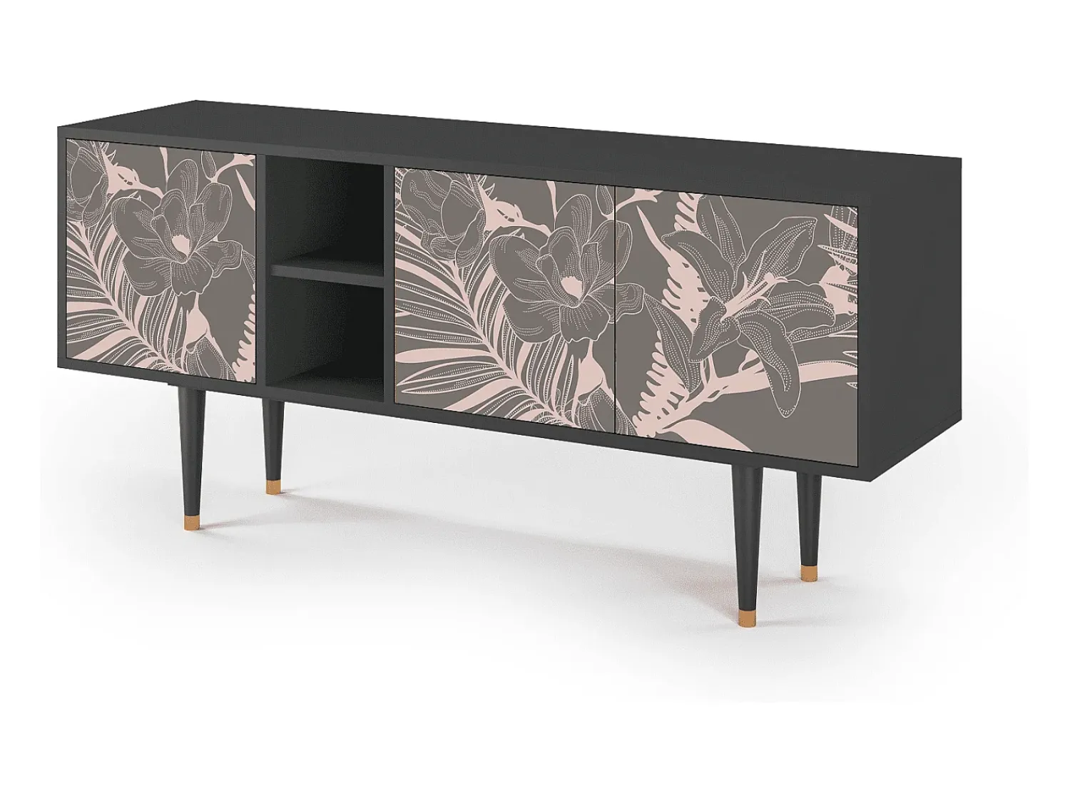 Móvel De Tv* Mueble de TV - 150х69х41 cm - T5 - Issabelline Flower, Antracite Cinza antracite