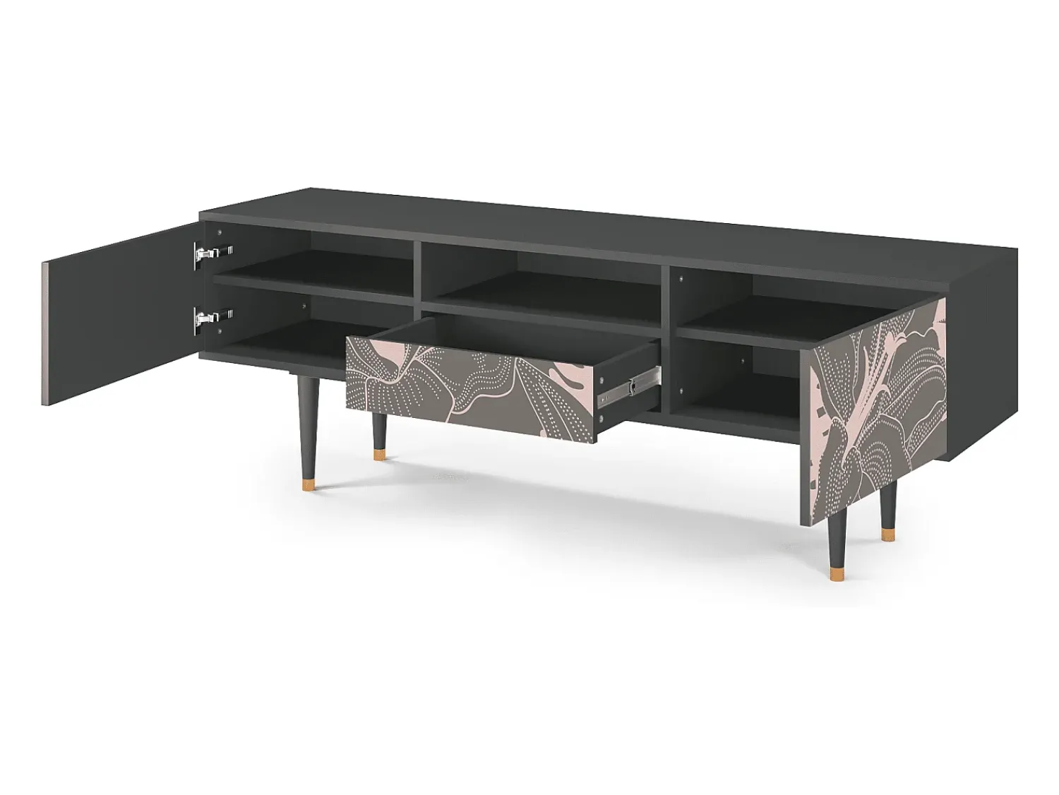 Mueble de TV - 170х59х41 cm - T6 - Issabelline Flower, Antracite Cinza antracite