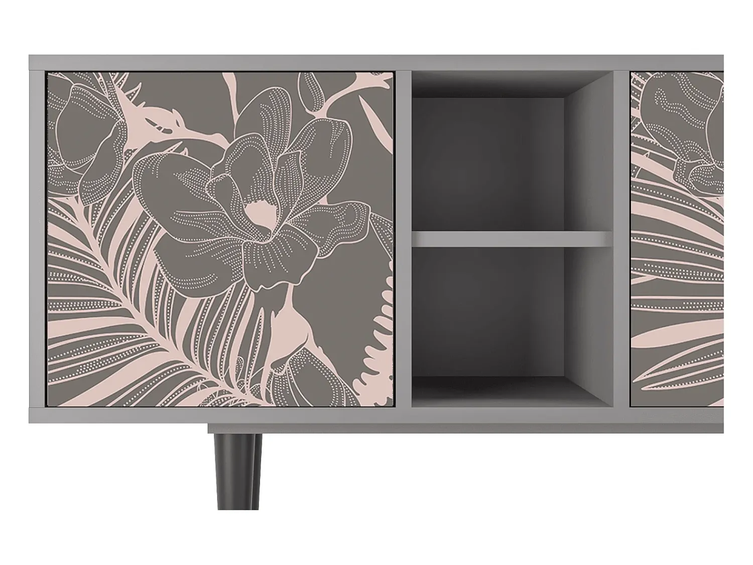 New Mueble de TV - 150х69х41 cm - T5 - Issabelline Flower, Cinza Cinzento